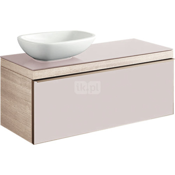 Szafka Citterio pod umywalkę asymetryczna 120 cm ze szklanym blatem, dąb jasny/szkło taupe