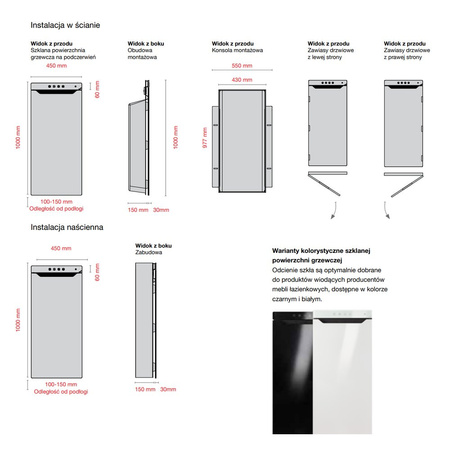 Grzejnik elektryczny ZEHNDER Zenia, 1000/450mm, kolor Biały, moc 1000W