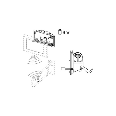 TECEplanus - mechanizm elektroniczny do stelaża podtynkowego WC o nr kat. 9300081, zasilany bateryjnie 6V, uruchamiany poprzez przycisk elektryczny montowany na poręczy - wersja bezprzewodowa