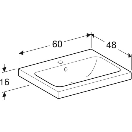 Umywalka iCon Light 60 cm, z otworem na środku, z przelewem,