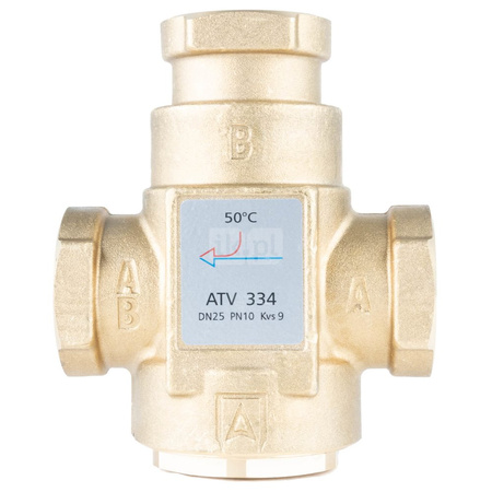 Zawór temperaturowy ATV 334, DN25, Rp1", kvs 9, 50°C