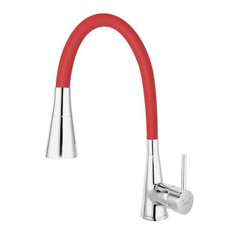 ZUMBA II bateria zlewozmywakowa, czerwona elastyczna wylewka 2F, chrom