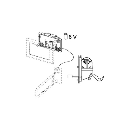 TECEplanus - mechanizm elektroniczny do stelaża podtynkowego WC o nr kat. 9300081, zasilany bateryjnie 6V, uruchamiany poprzez przycisk elektryczny montowany na poręczy - wersja przewodowa