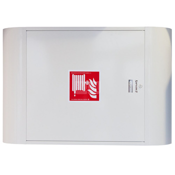 Hydrant DN25 FIT zawieszany, wersja z dwoma ćwierćwałkami, wąż 20m, zamek patent, RAL 9003