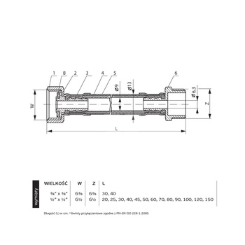 PHA-9105 G1/2xG1/2 25cm WZ PN12 DN8 Przyłącze elastyczne CuZn-EPDM-304