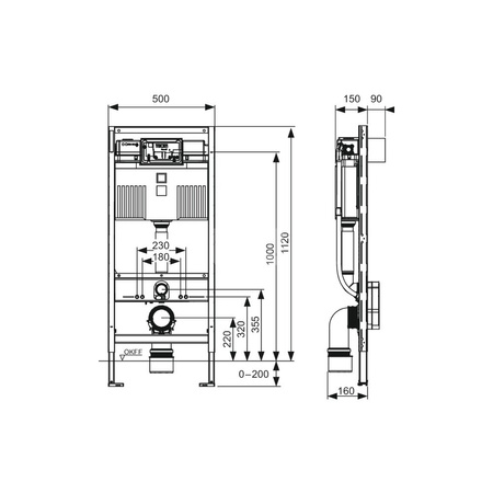 TECEprofil - stelaż podtynkowy do WC ze spłuczką podtynkową uruchamianą z przodu, do uniwersalnego podłączenia toalety myjącej, wysokość 1120 mm