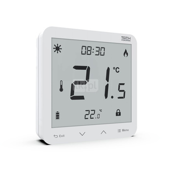 Bezprzewodowy bateryjny natynkowy regulator pokojowy dwustanowy (panel przedni ze szkła) biały, model T-3.2