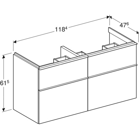 Szafka iCon pod umywalkę podwójną, z czterema szufladami 118,4 cm x 61,5 cm x 47,6 cm, szary piaskowy / lakierowany, wysoki połysk, szary piaskowy / matowy