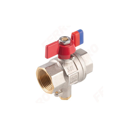 Zawór kulowy nakrętno-nakrętny z motylkiem, do montażu czujnika temperatury, 3/4", F-Power