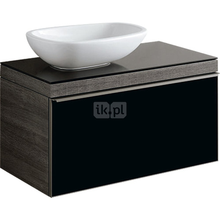 Szafka Citterio pod umywalkę asymetryczna 90 cm ze szklanym blatem, dąb czarny/szkło czarne