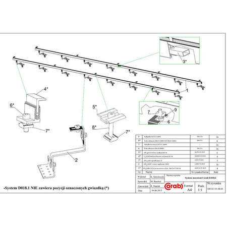 1 kW D018 mocowanie, dachówka, poziom, KLIK