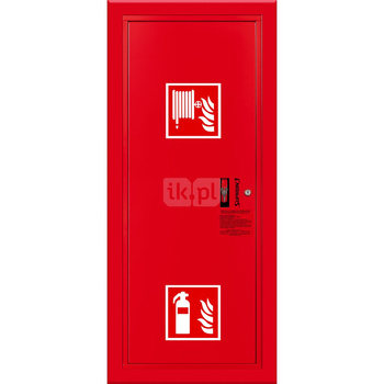 Hydrant DN33 wnękowy boczny z miejscem na gaśnicę, wąż 30m, ocynk fasada, zamek patent, RAL 3000 lewy