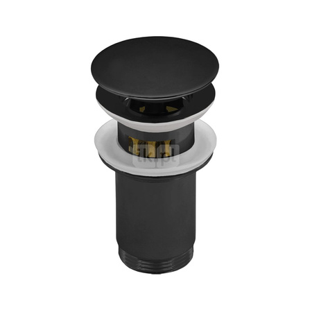 SPPMWK03OP Z-r spust.mos. G11/4 do umywalki z przelew.wysoki,z koszem przycisk duży okrągły płaski czarny mat