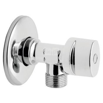 Zawór kulowy kątowy 1/2" x 3/8" z rozetą, uchwyt metalowy