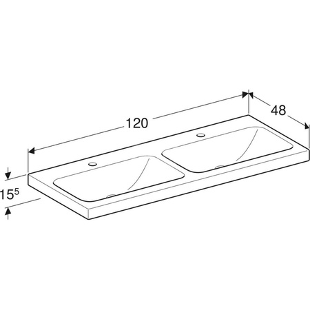 Umywalka iCon Light podwójna 120 cm, z otworem na środku, bez przelewu,