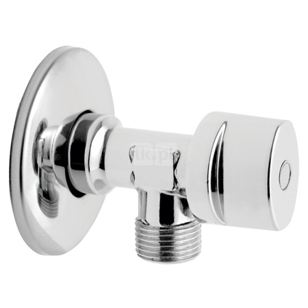 Zawór kulowy kątowy 1/2" x 3/8" z rozetą, uchwyt metalowy