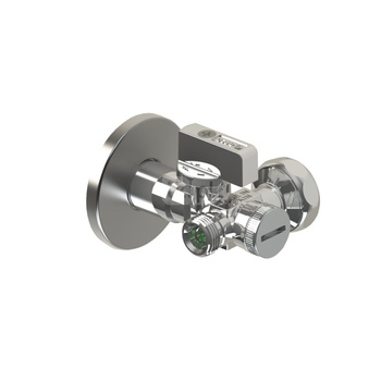 A80 zawór kątowy, antykamienny, filtr z polimeru, 1/2 GZ x 3/4 GZ x 3/8 GZ, z zaślepką 3/4 GZ