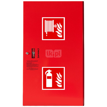 Hydrant DN52 zawieszany z koszem, 850x500x200mm, z miejscem na gaśnicę, wąż 2x15m, zamek patent, RAL 3000