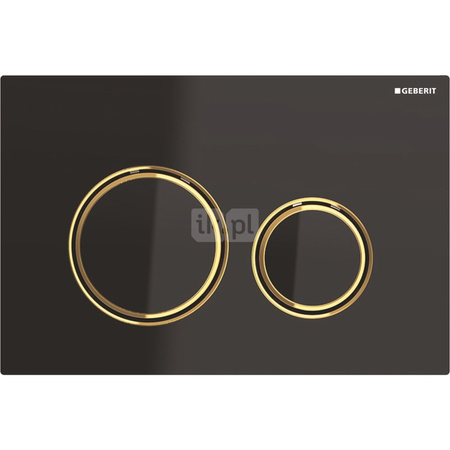 Przycisk uruchamiający Geberit Sigma21, przedni, szkło czarne, pierścienie: mosiądz