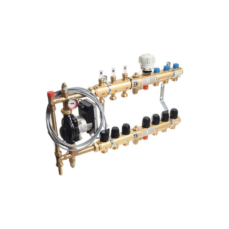 Rozdzielacz 2 w 1 - dwuparametrowy rozdzielacz do ogrzewania podłogowego z mieszczem pompowym i do c.o 4 op + 5 c.o.