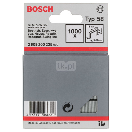 Zszywka z cienkiego drutu, typ 58 13 x 0,75 x 8 mm