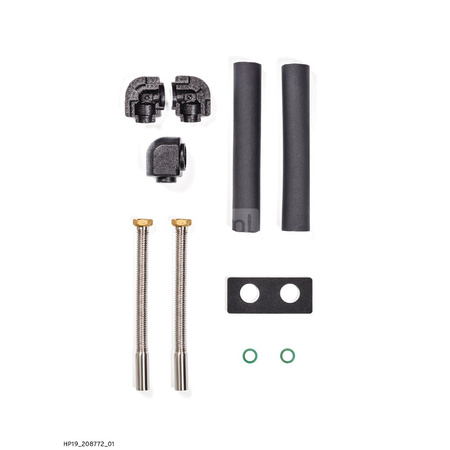 Podłączenie hydrauliczne aroTHERM plus (podstawowe) zawiera: 2 podłączenia elastyczne 2x425mm(stal nierdzewna, elastyczna, zakoń