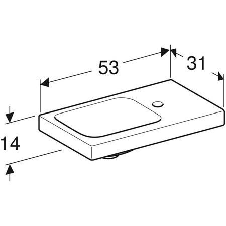 Umywalka iCon Light kompaktowa z powierzchnią odkładczą 53 cm, z otworem z prawej, bez przelewu, z półką z prawej