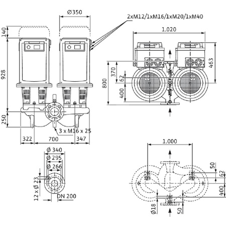 Pompa obiegowa WILO CronoTwin-DL-E typu in-line z silnikiem znormalizowanym 50/60 Hz 1450obr/min