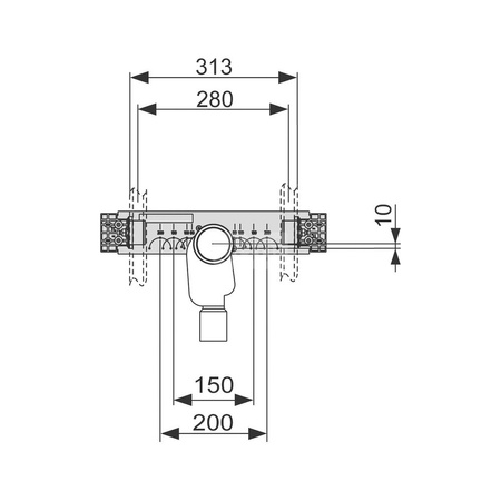 TECEprofil - trawers montażowy pod umywalkę o rozstawie otworów mocujących 280 mm, z syfonem podtynkowym