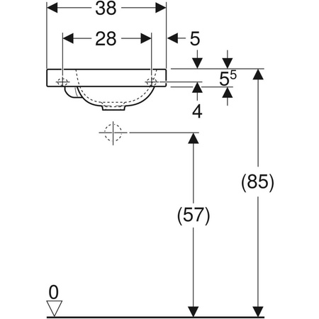 Umywalka iCon Light kompaktowa 38 cm, bez otworu, bez przelewu, z półką z lewej