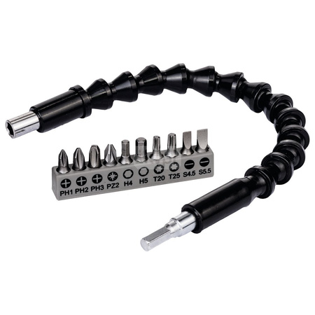 Plastikowa, elastyczna przedłużka SDB, 11 szt. Plastikowa, elastyczna przedłużka, 300 mm, zestaw końcówek wkręcających PH1, PH2,