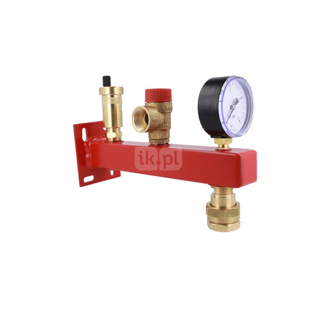 Grupa bezpieczeństwa kotla BSS, Nmax UDT 42,6 kW, z zaworem bezpieczeństwa MS 1,5 bar, z przyłączem do naczynia przeponowego z szybkozłączem