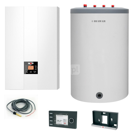 Pakiet - Kocioł gazowy jednofunkcyjny WOLF FGB-24 kondensacyjny wiszący 5.3-20.7kW + Czujnik c.w.u. + Regulator BM-2 + Zasobnik c.w.u Lindo 150L