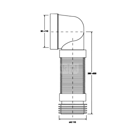 Przyłącze kanalizacyjne harmonijkowe L-265>540mm,wejście 90-110mm,wyjście 110mm, kąt 90