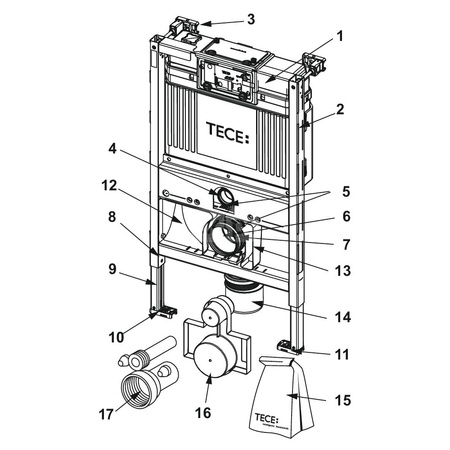 TECEprofil - stelaż podtynkowy do WC ze spłuczką podtynkową uruchamianą z przodu, do uniwersalnego podłączenia toalety myjącej, wysokość 820 mm