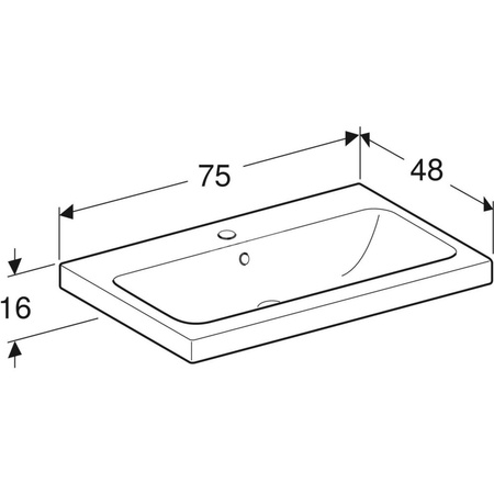 Umywalka iCon Light stawiana na blat, 75 cm, z otworem na środku, z przelewem, Biały-alpin / Matowy