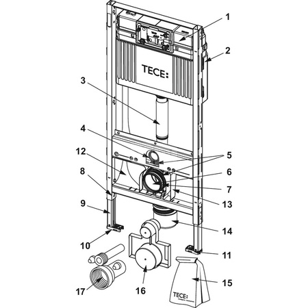 TECEprofil - stelaż podtynkowy do WC ze spłuczką podtynkową uruchamianą z przodu, do uniwersalnego podłączenia toalety myjącej, wysokość 1120 mm