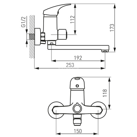 FERRO ONE bateria umywalkowa ścienna z przyłączem natrysku, chrom
