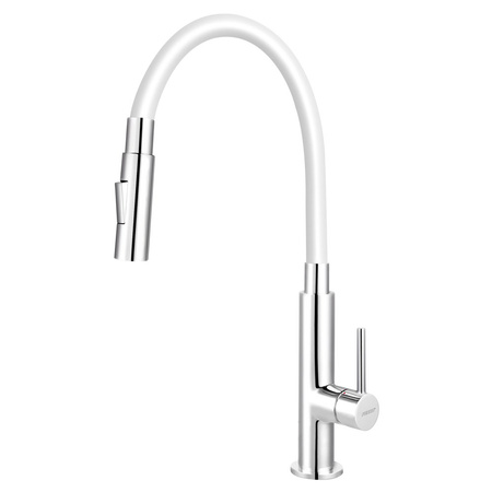 Bateria zlewozmywakowa ZUMBA Slim 2F, biała elastyczna wylewka 2F, chrom