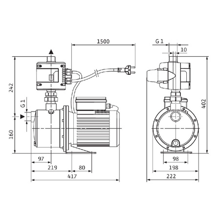 Pompa do zaopatrzenia w wodę Wilo-Jet FWJ 204-EM/3 urządzenie całkowicie zmontowane, łatwy montaż i konserwacja dzięki instalacji Plug&Pump oraz wyświetlaczowi obracającemu się o 360°. Elektronicznie sterowana praca pompy.