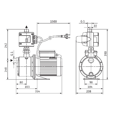 Pompa do zaopatrzenia w wodę Wilo-Jet FWJ 203-EM/3 urządzenie całkowicie zmontowane, łatwy montaż i konserwacja dzięki instalacji Plug&Pump oraz wyświetlaczowi obracającemu się o 360°. Elektronicznie sterowana praca pompy.