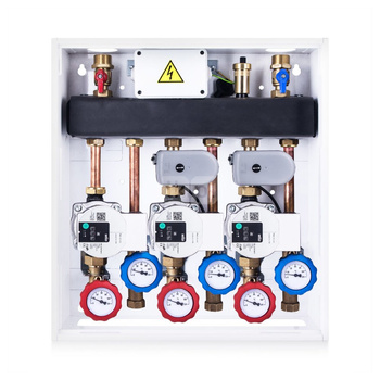 Grupa pompowa VITZONE 122 - 1 bezpośredni pompowy obieg grzewczy, bez podmieszania + 2 obiegi grzewcze z zaworami 3-drogowymi mieszającymi i siłownikiami