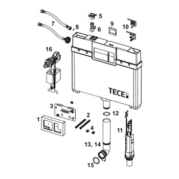 TECEprofil - Spłuczka podtynkowa Octa 8 cm bez kolana spustowego