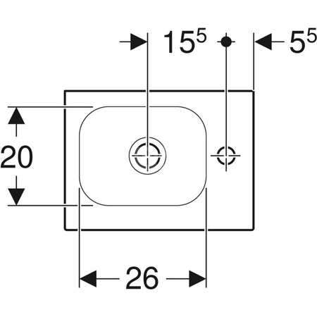 Umywalka iCon Light kompaktowa 38 cm, z otworem z prawej, bez przelewu, z półką z prawej