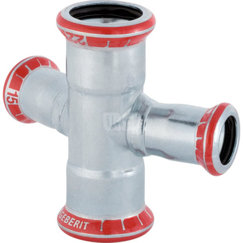 Złącze czwórnik GEBERIT Mapress C-Stahl 18mm x 15mm x 18mm x 15mm (DN 15 x DN 12 x DN 15 x DN 12)
