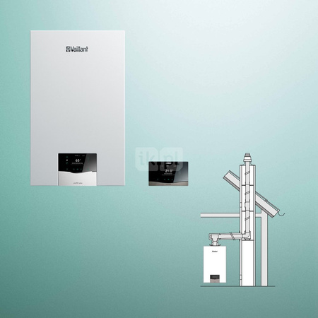 Pakiet - Kocioł gazowy dwufunkcyjny VAILLANT ecoTEC plus VCW 32CS/1-5 kondensacyjny wiszący 3.9-27.0kW + Regulator sensoCOMFORT 720 + Zestaw powietrzno-spalinowy szachtowy 