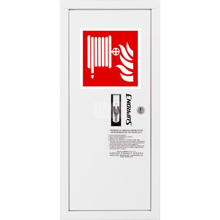 Hydrant DN52 zawieszany boczny z koszem, wąż 15m, zamek patent, RAL 9003 lewy