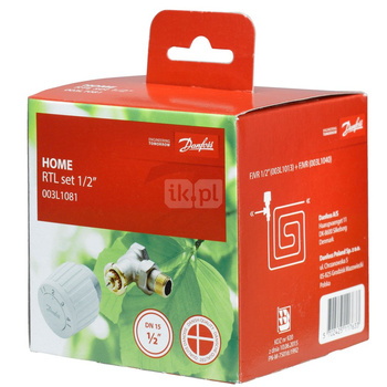 Zestaw RTL Danfoss (Zawór FJVR 15 kątowy + głowica FJVR 10-50°C biała)