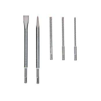 5-częściowy SDS plus-5X i zestaw dłut 5pcs SDS plus-5X and chisel set: 6/8/10x100x160, pointed/flat chisel 250mm