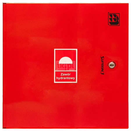 Dwa zawory hydrantowe typ ZH-52 wraz z obudową. Szafka ochronna 550. Szafka zawieszana, Znak B, zamek OTS, kolor RAL3000